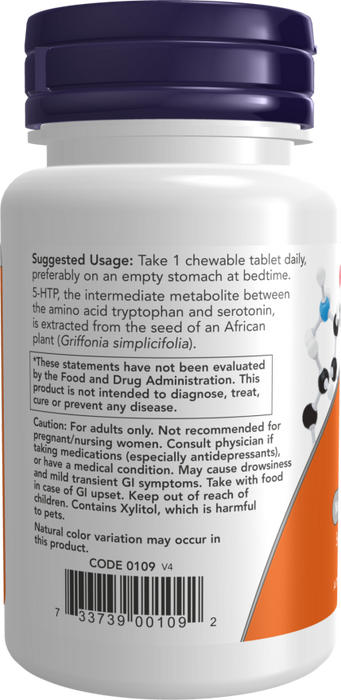 NOW Foods 5-HTP, 100mg (Chewable) - 90 chewables