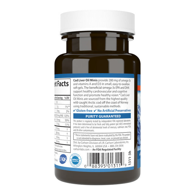 Carlson Labs Lebertran Minis, 280 mg – 250 Mini-Kapseln