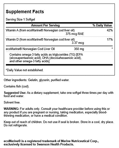 Swanson Norwegian Cod Liver Oil, 350mg - 250 softgels | High-Quality Combination Multivitamins & Minerals | MySupplementShop.co.uk