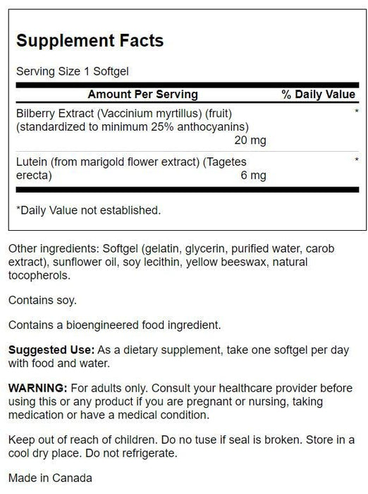 Swanson Lutein & Bilberry - 60 softgels: Eye Health, Berry & Carotenoid | Premium Nutritional Supplement at MYSUPPLEMENTSHOP