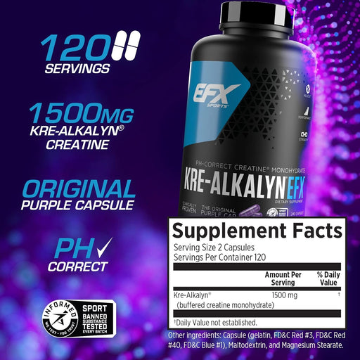 EFX Sports Kre-Alkalyn 240 Capsules - Creatine Supplements at MySupplementShop by EFX Sports