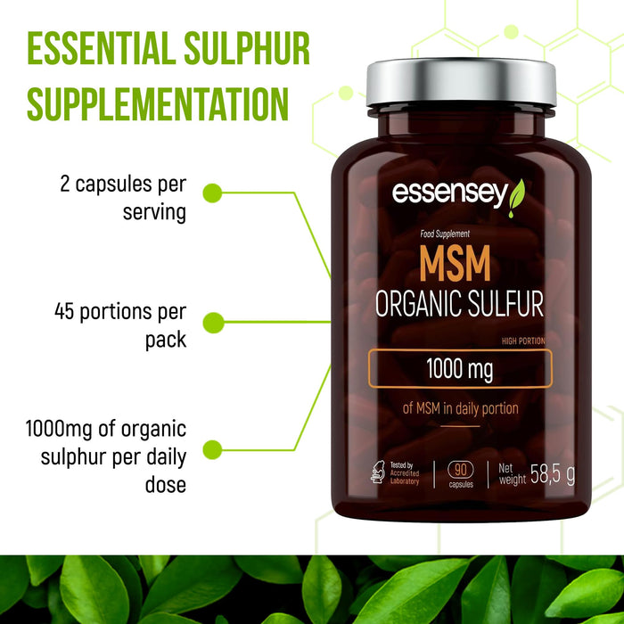 Essensey MSM Organic Sulfur, 1000mg - 90 caps - MSM at MySupplementShop by ESSENSEY