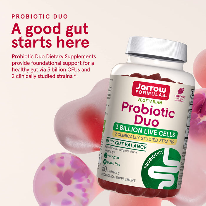 Jarrow Formulas Probiotic Duo, Raspberry - 60 gummies | High-Quality Bacterial Cultures | MySupplementShop.co.uk