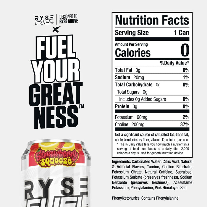 RYSE Fuel Energy Drink, Strawberry Squeeze 12 x 473 ml - Sports Supplements at MySupplementShop by RYSE