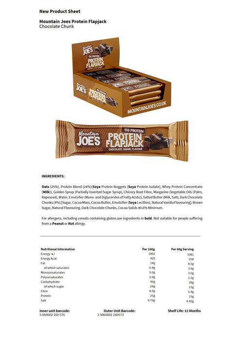 Mountain Joes Protein Flapjack 16x60g - Protein Bars at MySupplementShop by Mountain Joes