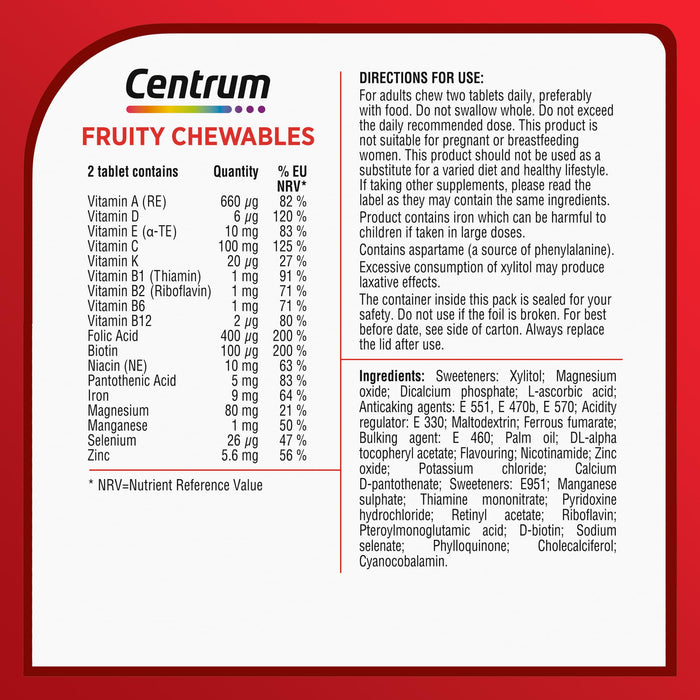 Centrum Fruity Chewables 30 Tablets - Adult Multi Vits at MySupplementShop by Centrum