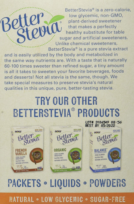 NOW Foods Better Stevia Packets, Original - 100 packets | High-Quality Health Foods | MySupplementShop.co.uk