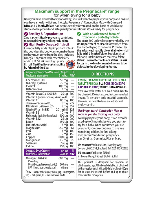 Vitabiotics Pregnacare Conception Max 84 Tablets - Pregnancy at MySupplementShop by Vitabiotics