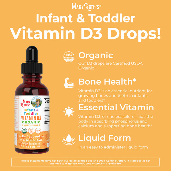 MaryRuth Organics Organic Infant & Toddler Vitamin D3 Liquid Drops - 15 ml.