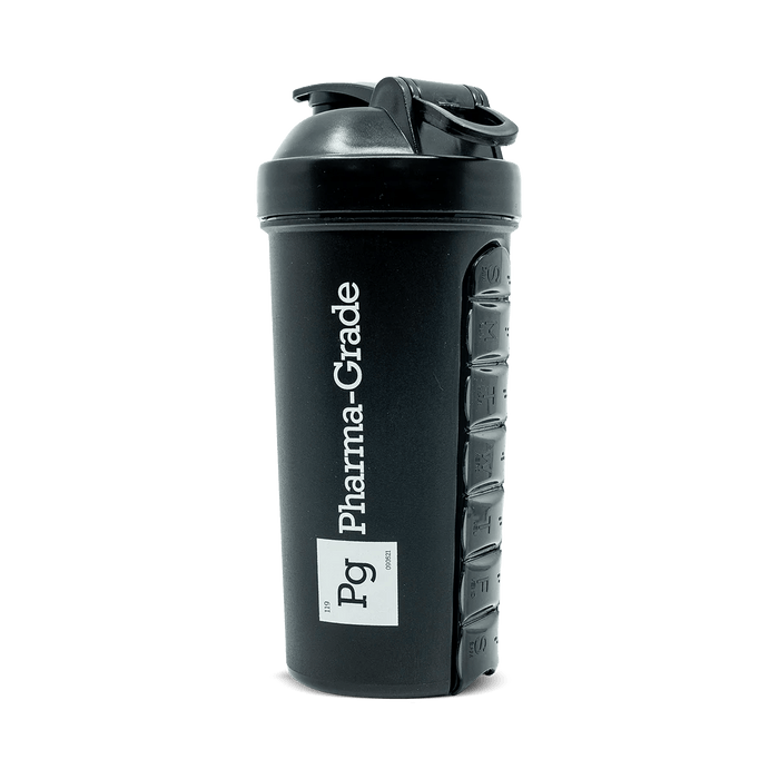 Pharma Grade 700ml Black Protein Shaker with 7-Day Pill Box - Stylish & Durable