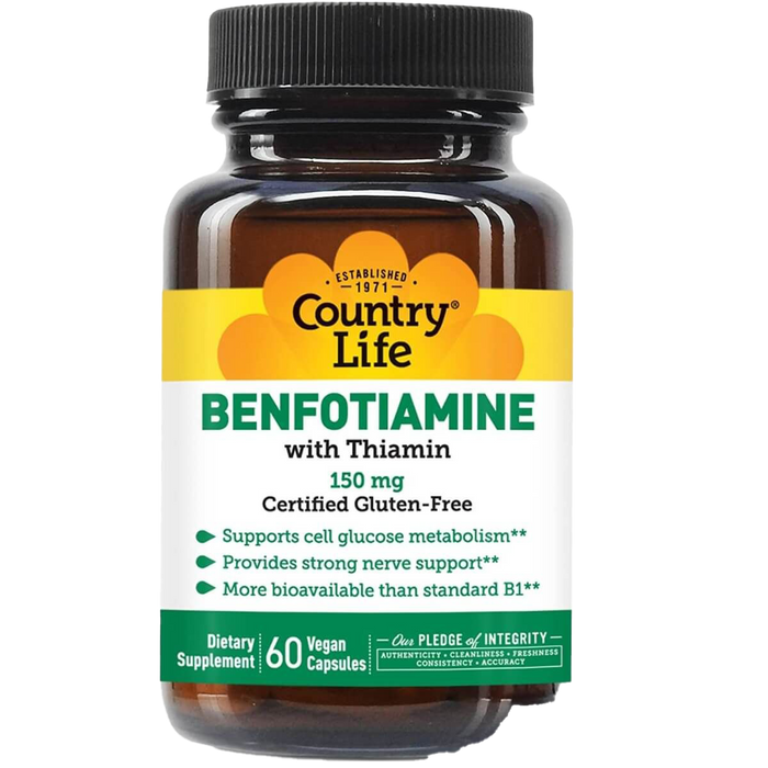 Country Life Benfotiamine with Thiamin 150mg 60 Vegan Capsules