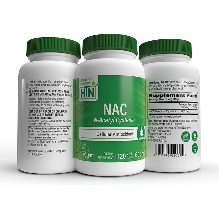 Health Thru Nutrition NAC (N-Acetyl Cysteine) 600mg 120 Veggie Capsules | Premium Supplements at MYSUPPLEMENTSHOP