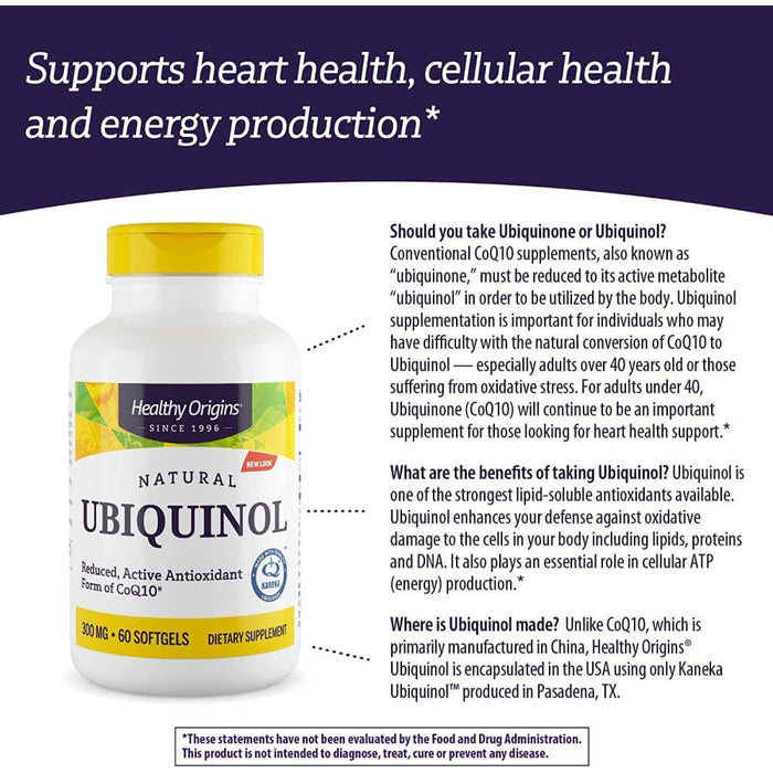 Healthy Origins Ubiquinol 300mg 30 Softgels | Premium Supplements at MYSUPPLEMENTSHOP