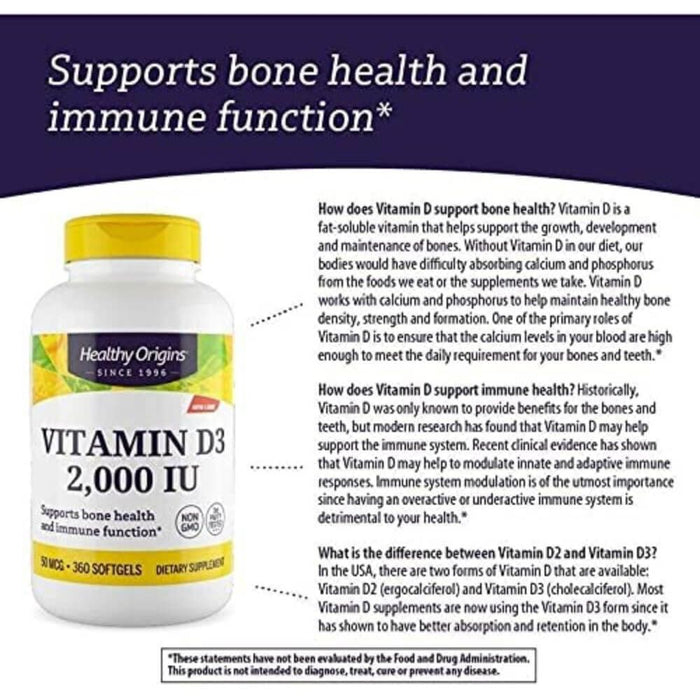 Healthy Origins Vitamin D3 2,000iu 120 Softgels | Premium Supplements at MYSUPPLEMENTSHOP