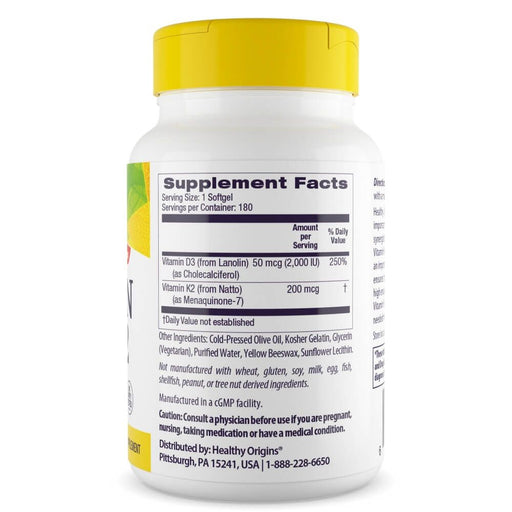 Healthy Origins Vitamin D3 &amp; K2 50mcg/200mcg 180 Softgels | Premium Supplements at MYSUPPLEMENTSHOP