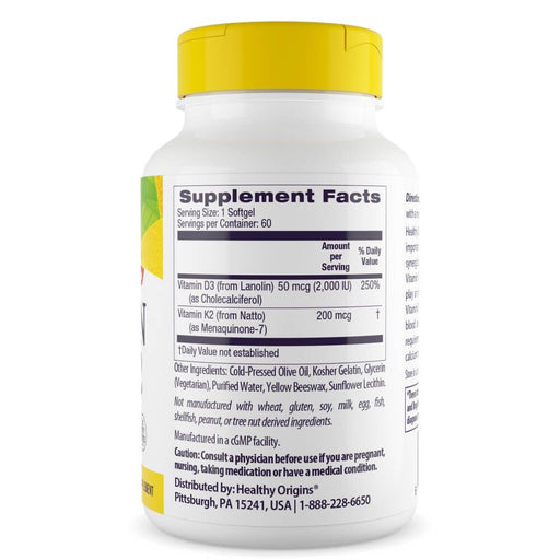 Healthy Origins Vitamin D3 &amp; K2 50mcg/200mcg 60 Softgels | Premium Supplements at MYSUPPLEMENTSHOP