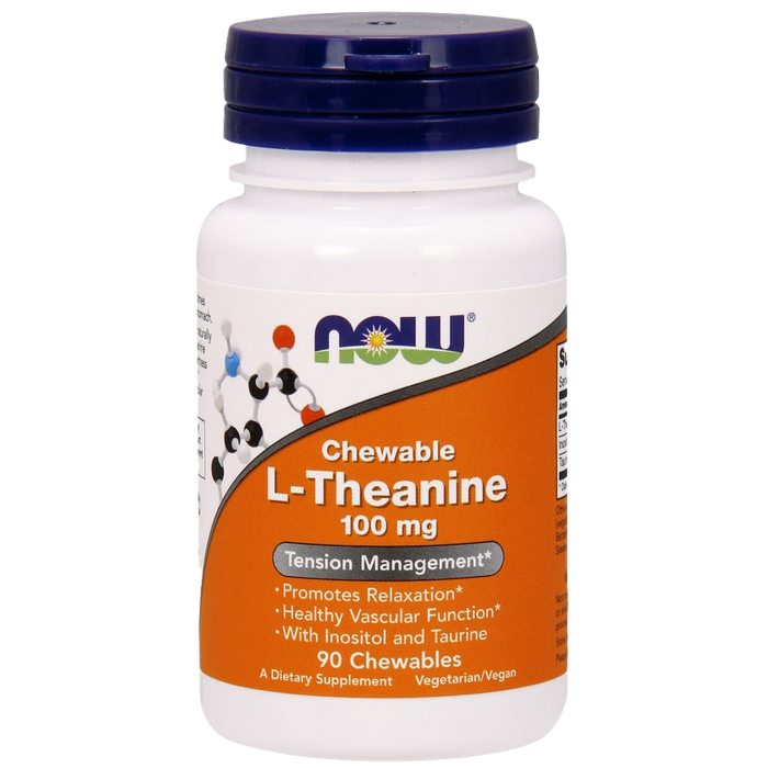 NOW Foods L-Theanin mit Inositol und Taurin, 100 mg – 90 Kautabletten