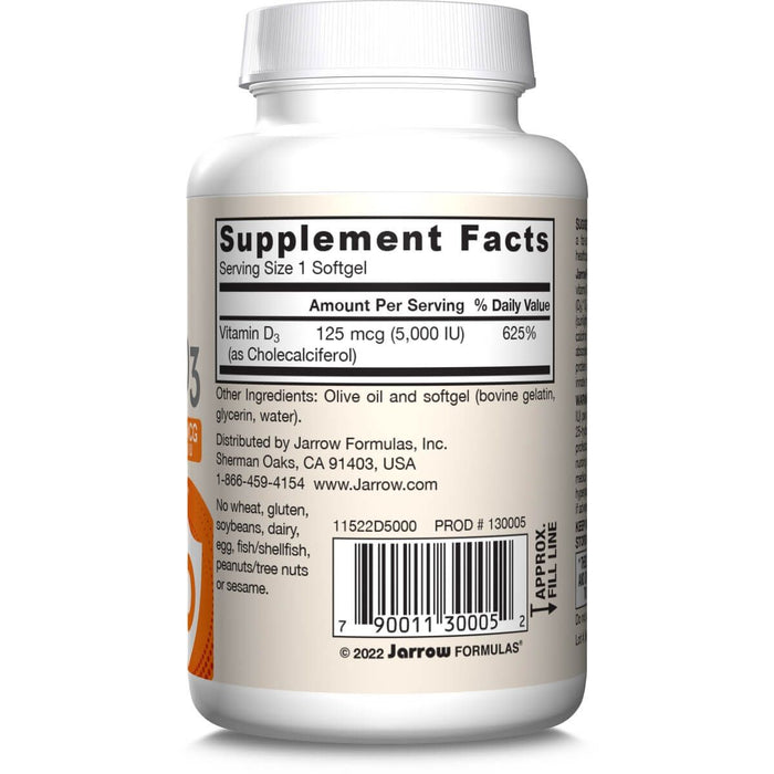 Jarrow Formulas Vitamin D3 125 mcg (5000 IU) 100 Softgels | Premium Supplements at MYSUPPLEMENTSHOP