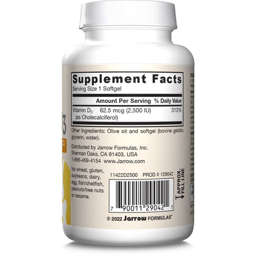 Jarrow Formulas Vitamin D3 62.5 mcg (2500 IU) 100 Softgels | Premium Supplements at MYSUPPLEMENTSHOP