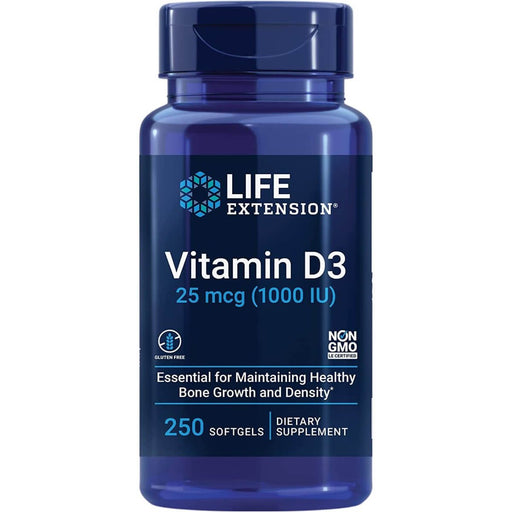 Life Extension Vitamin D3 25 mcg (1000 IU) 250 Softgels | Premium Supplements at MYSUPPLEMENTSHOP