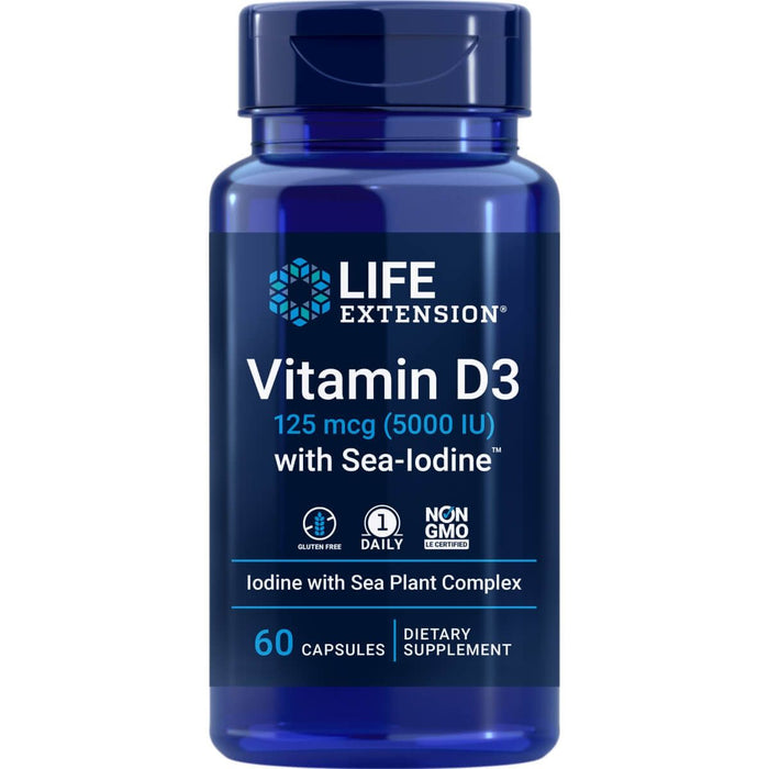 Life Extension Vitamin D3 with Sea-Iodine 125mcg (5000IU) 60 Capsules - Vitamins & Minerals at MySupplementShop by Life Extension