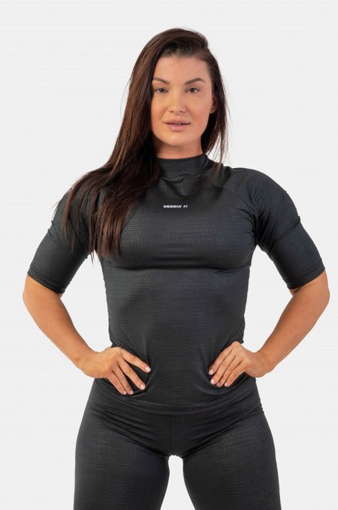 Nebbia Python SnakeSkin Mid Sleeve T-shirt 416 Black