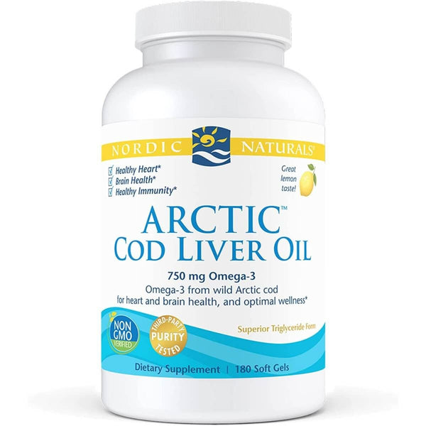 Nordic Naturals Arctic Cod Liver Oil 750mg Omega-3 180 Softgels (Lemon) | Premium Supplements at MYSUPPLEMENTSHOP