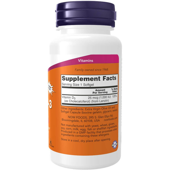 NOW Foods Vitamin D-3 1,000 IU 360 Softgels - Vitamins & Minerals at MySupplementShop by NOW Foods