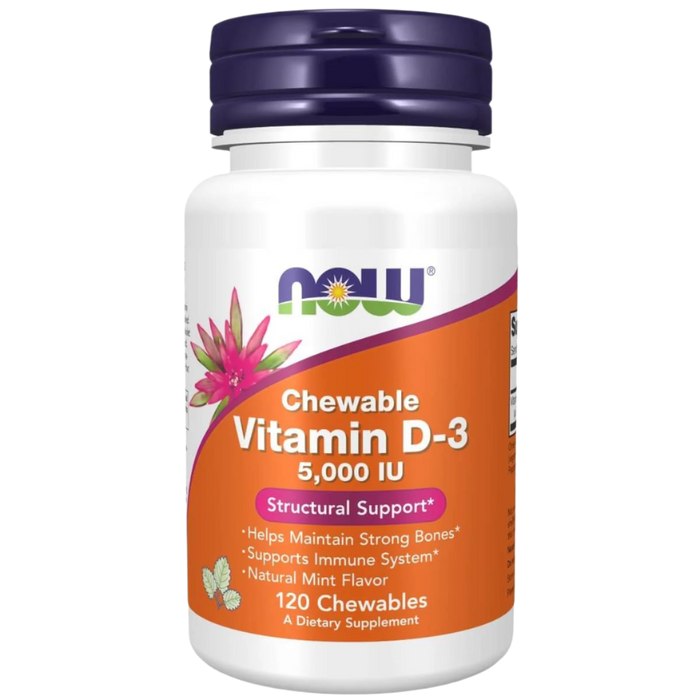 NOW Foods Vitamin D-3, 5000 IE (kaubar) – 120 Kautabletten