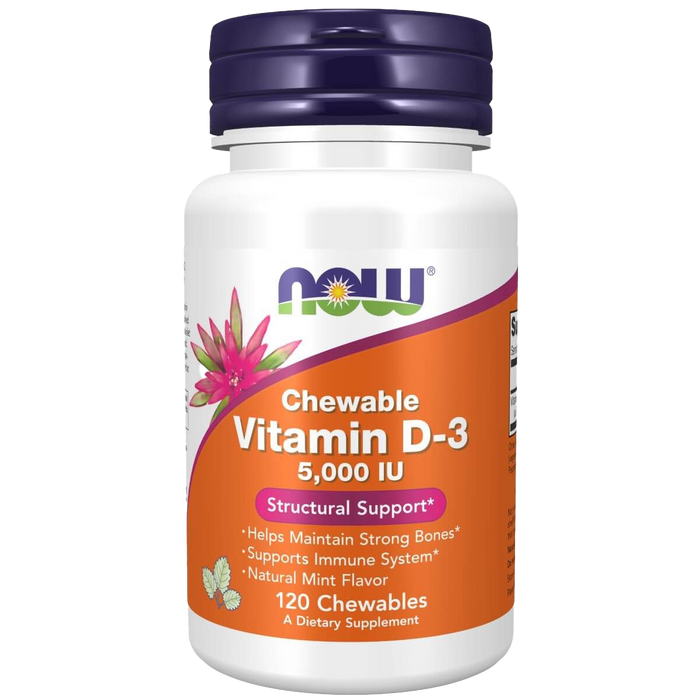 NOW Foods Vitamin D-3, 5000 IE (kaubar) – 120 Kautabletten