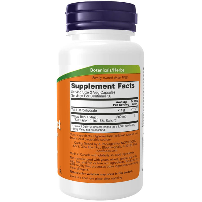 NOW Foods Willow Bark Extract 400 mg 100 Veg Capsules | Premium Supplements at MYSUPPLEMENTSHOP