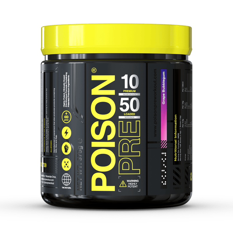 Poison Pre 375g Grape Bubblegum Best Value Pre Workout at MYSUPPLEMENTSHOP.co.uk