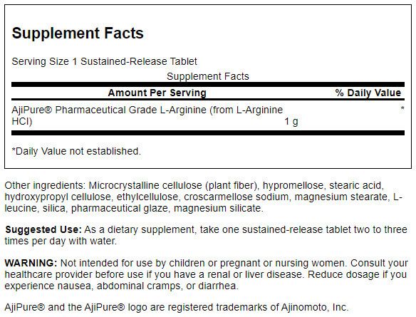 Swanson L-Arginine Sustained Release 1000mg 90 Tablets | Premium Supplements at MYSUPPLEMENTSHOP