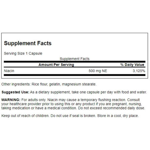 Swanson Niacin 500mg 250 Capsules | Premium Supplements at MYSUPPLEMENTSHOP