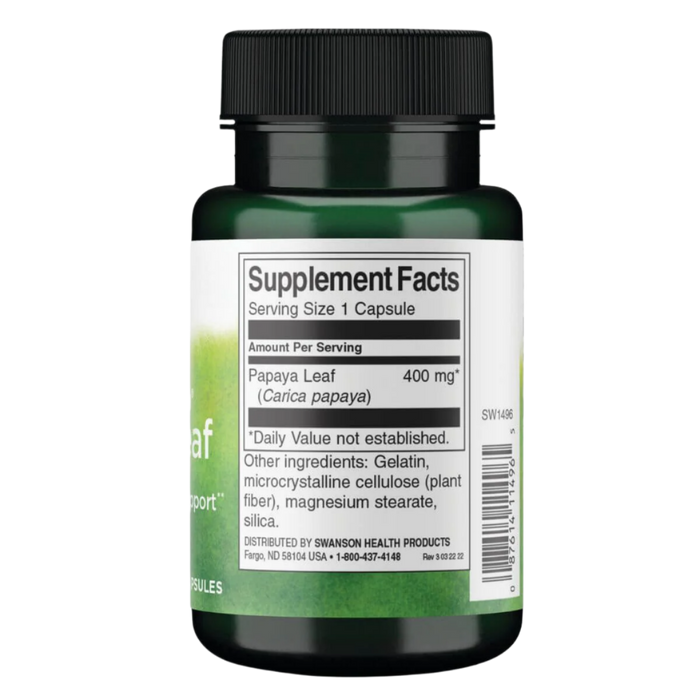 Swanson Papaya Leaf 400 mg 60 Capsules