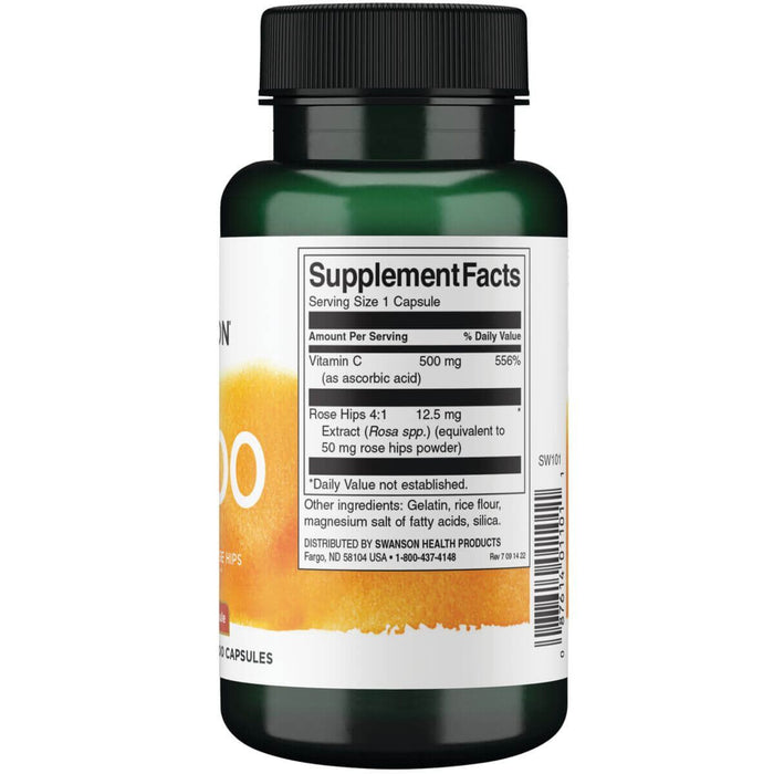 Swanson Vitamin C with Rose Hips 500 mg 100 Capsules at MySupplementShop.co.uk