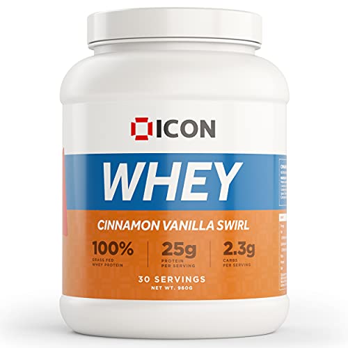 Whey Protein Powder Grass Fed Pure Low Carb Protein Shake - Hormone Free Non-GMO | 30 Servings (960g) - Cinnamon Vanilla Swirl | High-Quality Sports Supplements | MySupplementShop.co.uk