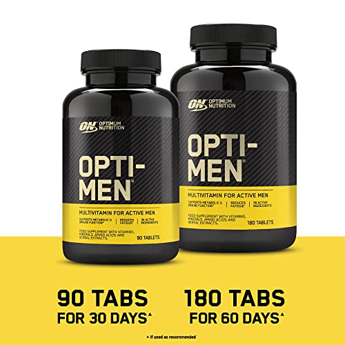 Optimum Nutrition Opti-Men Multivitamin Supplements for Men with Vitamin D Vitamin C Vitamin A and Amino Acids 60 Servings 180 Capsules | High-Quality Combination Multivitamins & Minerals | MySupplementShop.co.uk