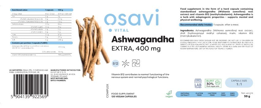 Osavi Ashwagandha Extra, 400mg - 120 vegan caps | High-Quality Combination Multivitamins & Minerals | MySupplementShop.co.uk