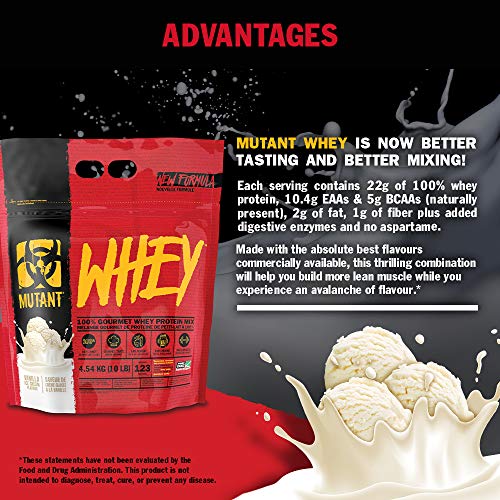 Mutant Whey - 100% Whey Protein Powder Gourmet Taste 22g of Protein 10.4 g EAAs 5 g BCAAs Fast Absorbing Easy Digesting - 4.54 kg - Strawberry Cream | High-Quality Whey Proteins | MySupplementShop.co.uk
