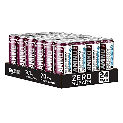 Optimum Nutrition ON Essential Amino Energy + Electrolytes Sugar Free Energy Drink with Electrolytes and Caffeine Mixed Berry 24 Pack 250 ml | High-Quality Diet Shakes | MySupplementShop.co.uk