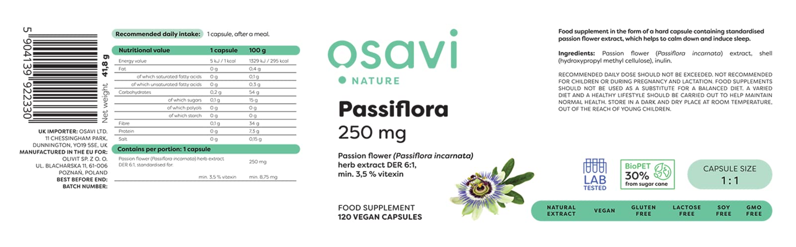 Osavi Passiflora, 250mg - 120 vegan caps | High-Quality Combination Multivitamins & Minerals | MySupplementShop.co.uk