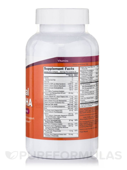 NOW Foods Prenatal Gels + DHA - 180 softgels | High-Quality DHA | MySupplementShop.co.uk