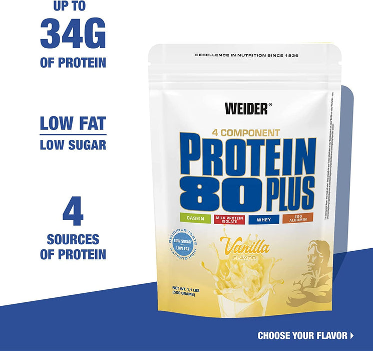 Weider Protein 80 Plus, Vanilla - 500 grams | High-Quality Protein | MySupplementShop.co.uk