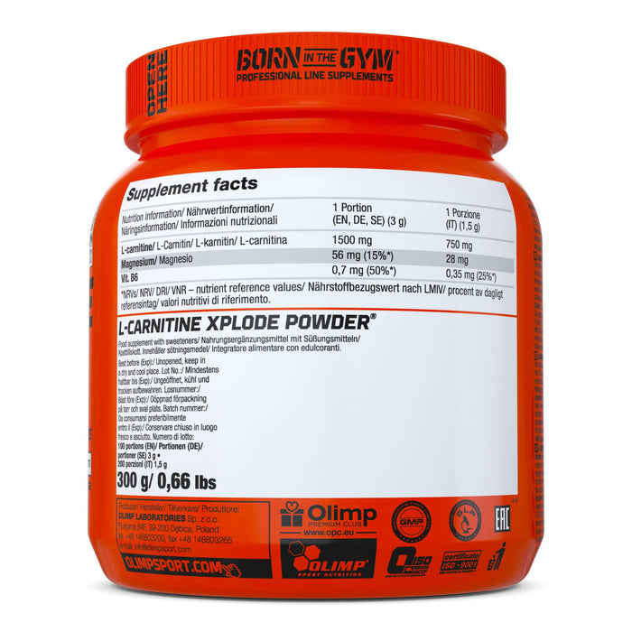Olimp Nutrition L-Carnitine Xplode Powder, Orange - 300 grams | High-Quality Amino Acids and BCAAs | MySupplementShop.co.uk