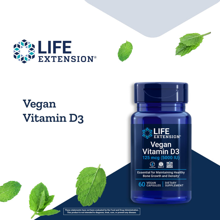 Life Extension Vegan Vitamin D3, 125mcg - 60 vcaps | High-Quality Vitamins & Minerals | MySupplementShop.co.uk