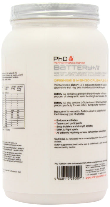 PhD Battery +/-3, Orange and Mango - 1000 grams | High-Quality Pre & Post Workout | MySupplementShop.co.uk