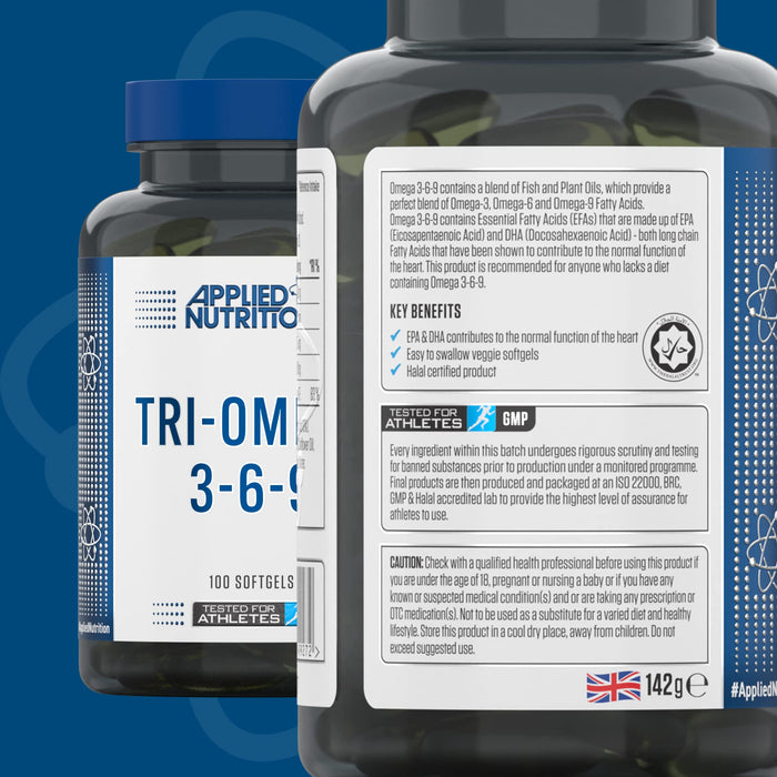 Applied Nutrition Tri-Omega 3-6-9 - 100 Softgels | High-Quality Omegas, EFAs, CLA, Oils | MySupplementShop.co.uk