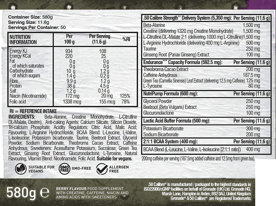 Grenade 50 Calibre Berry Blast 580g | High-Quality Sports Nutrition | MySupplementShop.co.uk