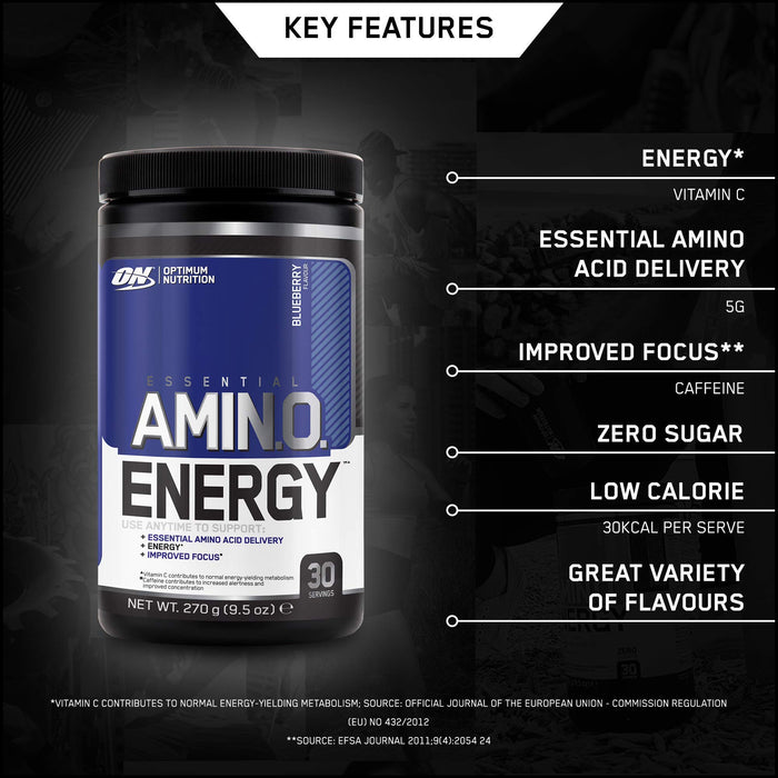 Optimum Nutrition Essential Amino Energy, Blueberry - 270 grams | High-Quality Amino Acids and BCAAs | MySupplementShop.co.uk